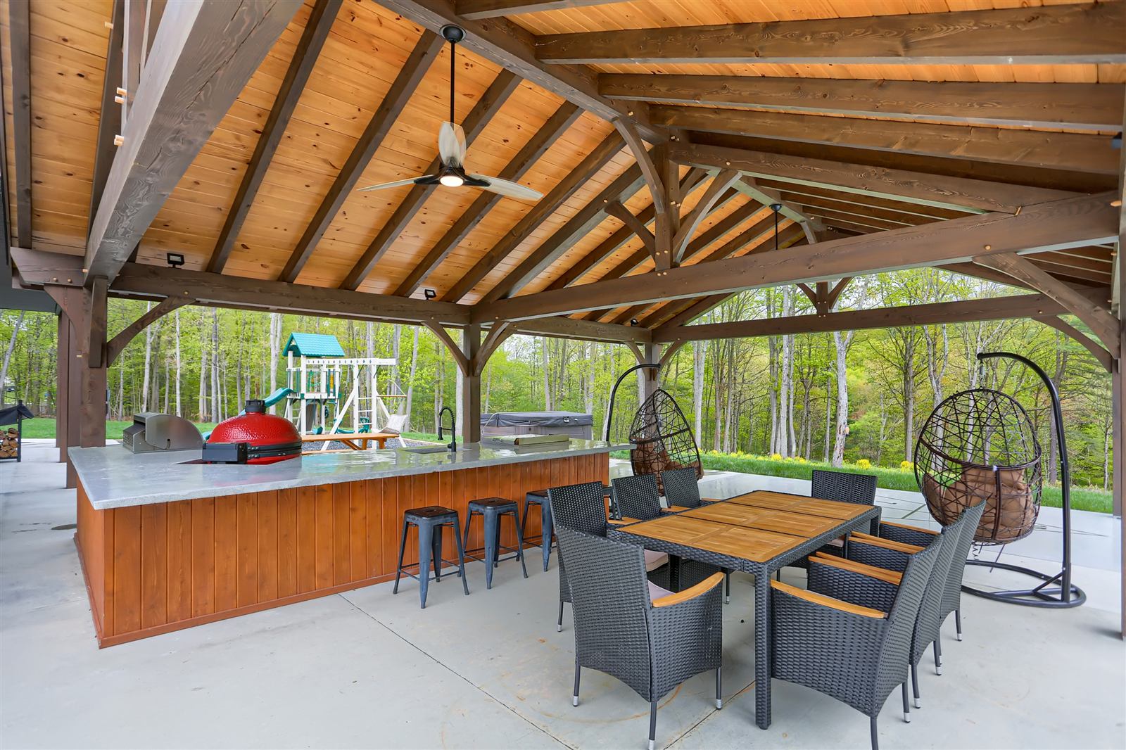 Outdoor dining table under the pavilion